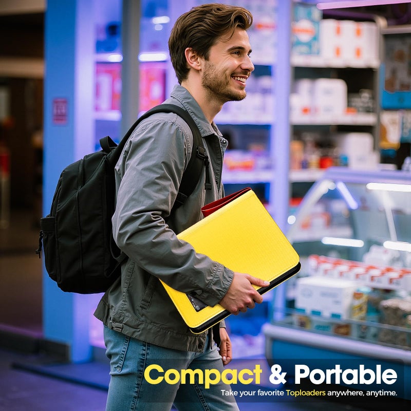 ProCase 4 Pocket Top Loader Binder, Holding 144 Cards in 3""x4"" Toploaders, Side Loading Small Book Folder with Clear Window for Pokemon, Trading, Sports Cards Collection TCG, MTG -Yellow - Image 2